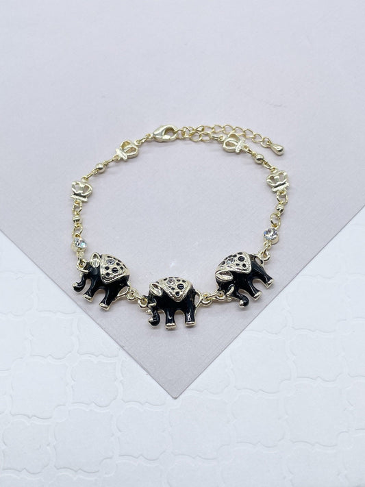 18k Gold Filled Multi Color Enamel Puffy Elephant Bracelets, Blue, Red, White and Black, Good tune Lucky Bracelet,  Jewelry