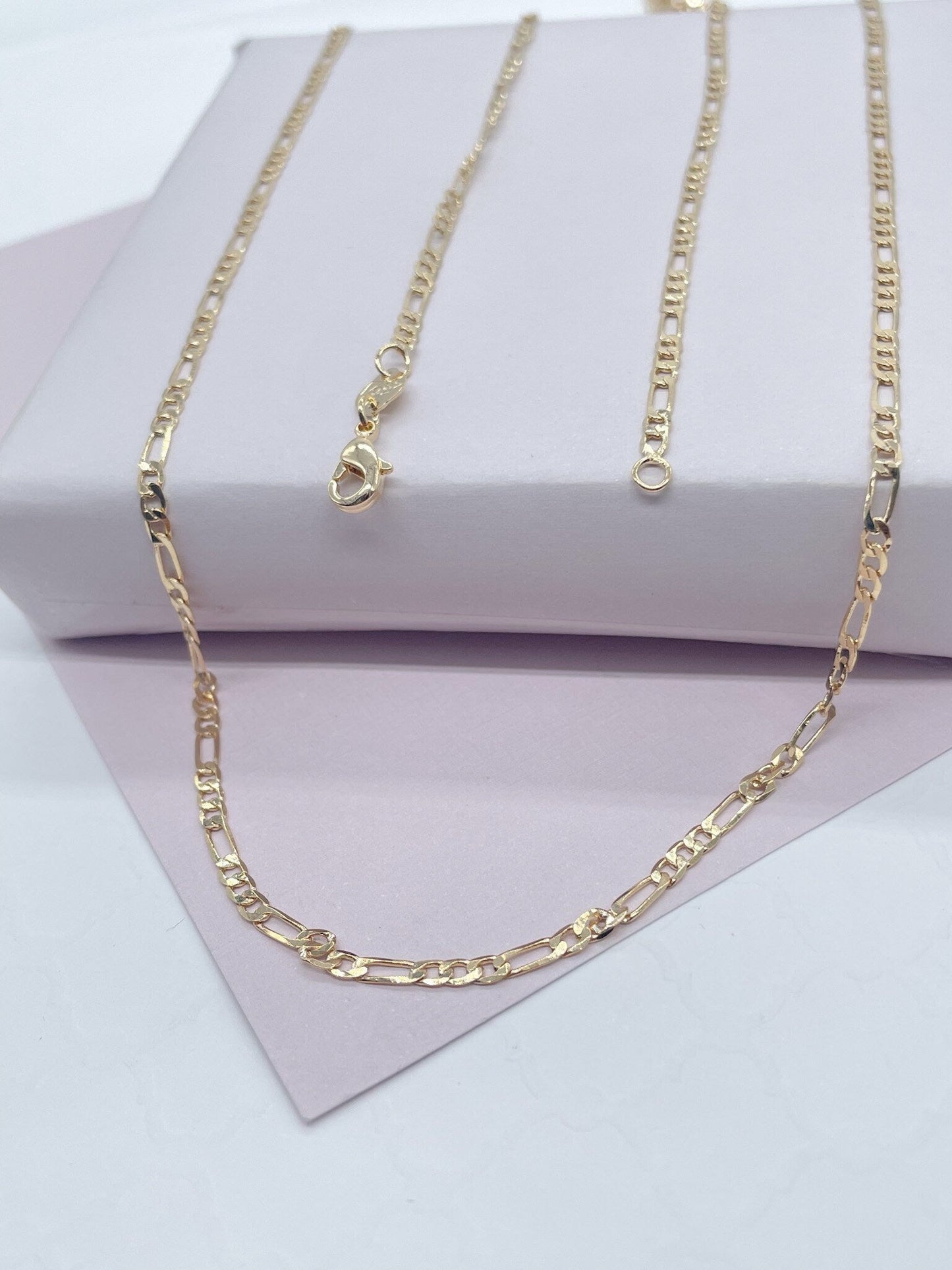 18k Gold Layered 3x1 Figaro 2mm Chain Necklace Wholesale Jewelry Making Supplies