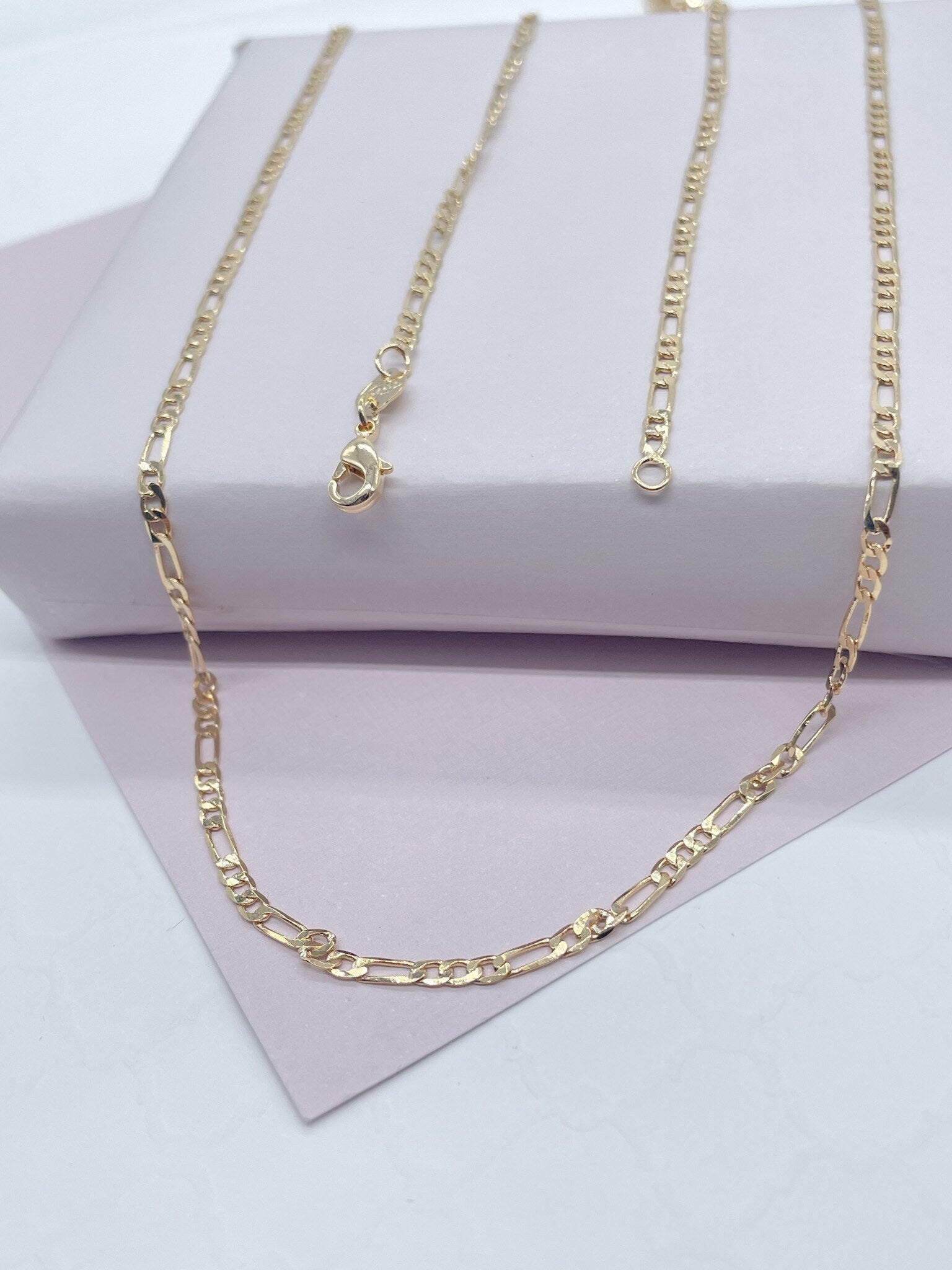 18K Gold Layered 3x1 Figaro 2mm Chain Necklace Wholesale Jewelry Making Supplies 18