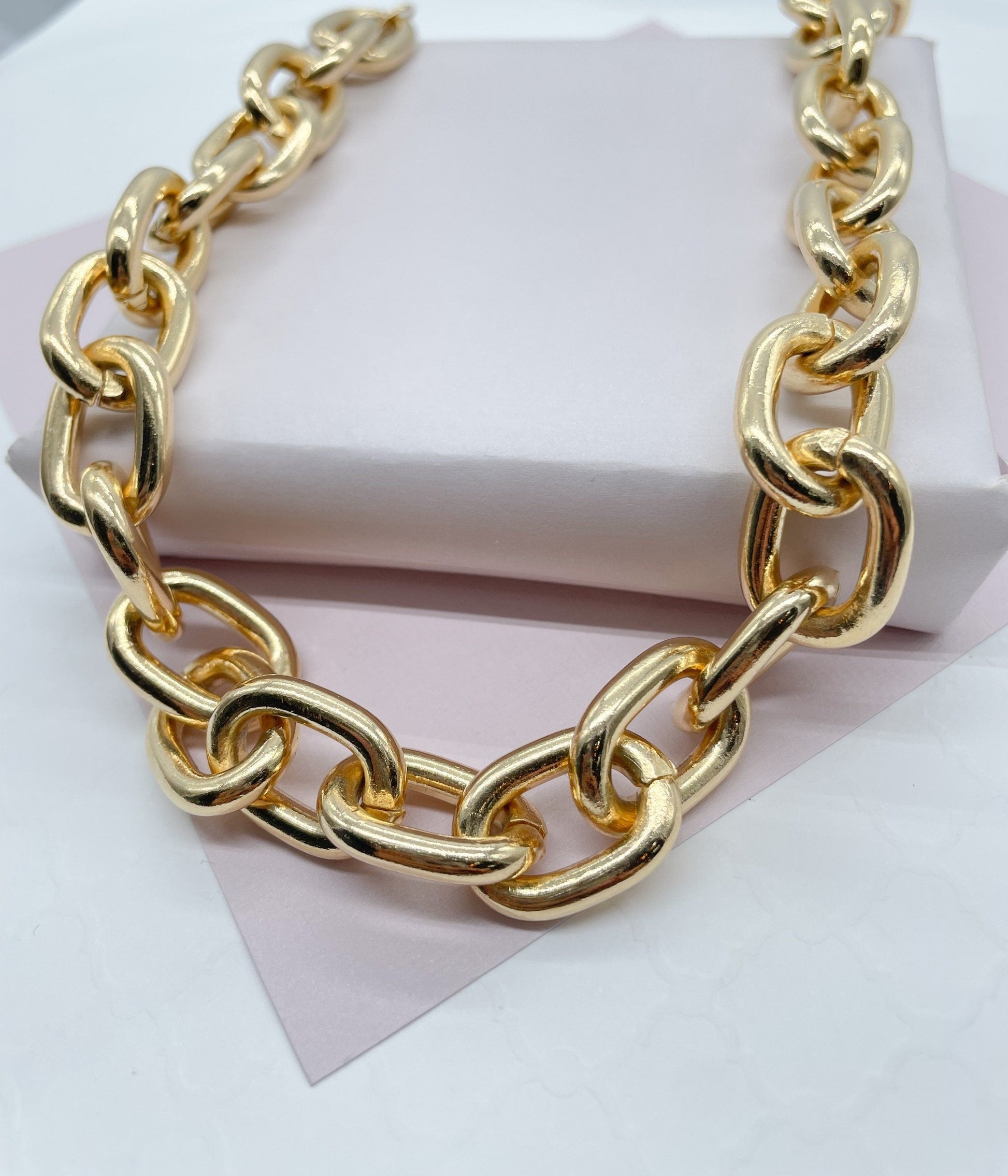 18k Gold Filled Thick Round Cable Link Choker Link Chain Necklace Chunky Choker Necklace 18k Gold Filled