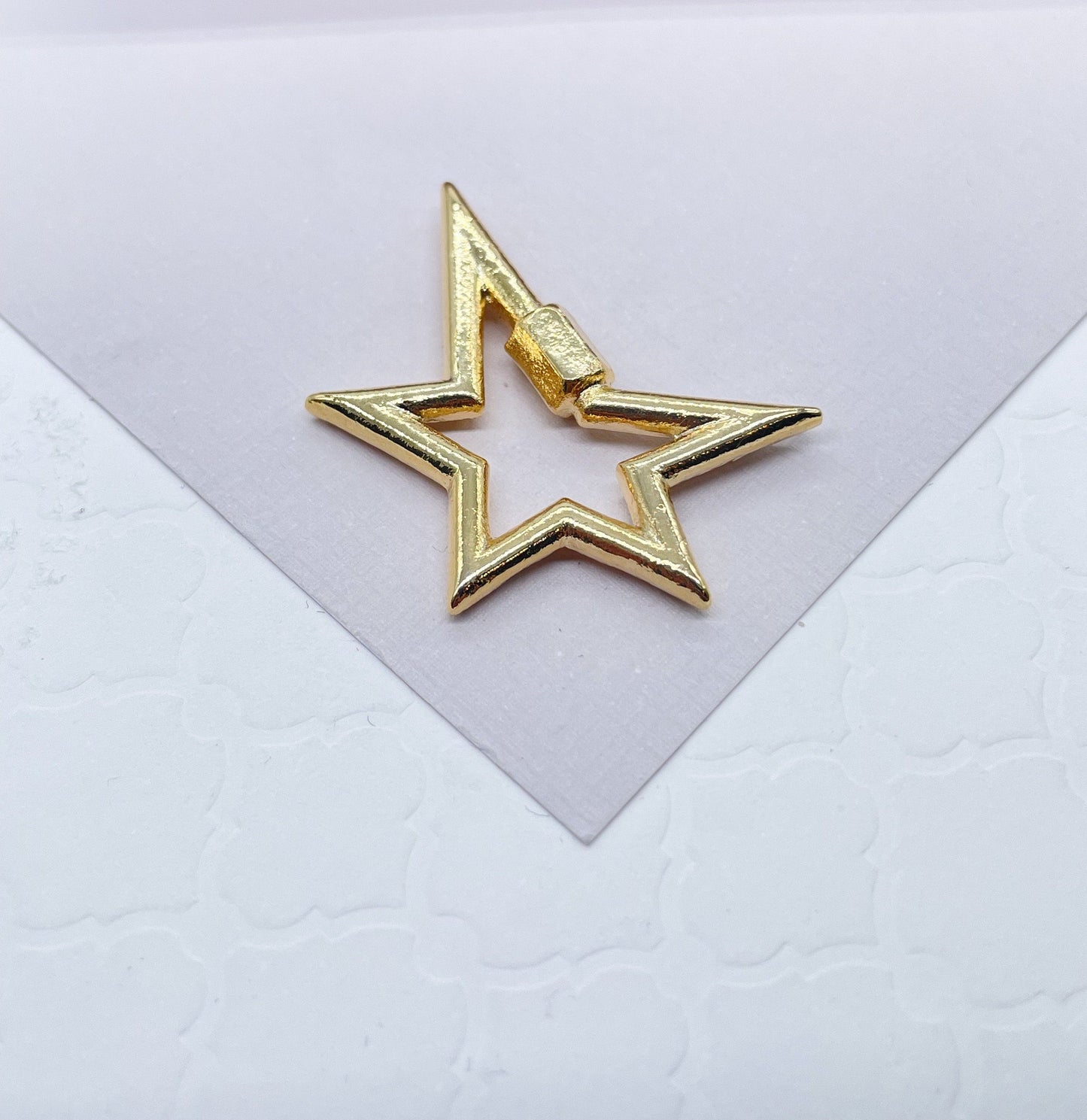 18k Gold Layered Star Pass Through Pendant Charm For Necklaces Connector,