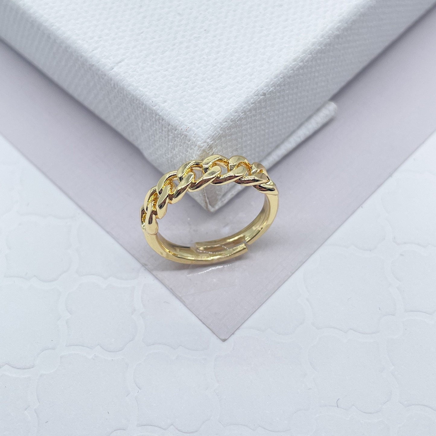 18k Gold Layered Thin Link Adjustable Ring, Cuban Link Adjustable Ring, Curb Link