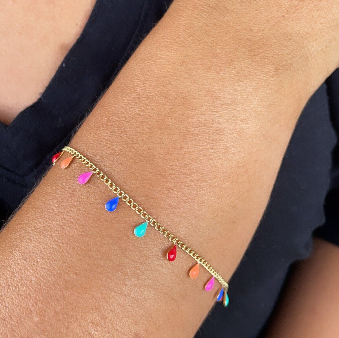 18k Gold Filled Little Colorful Enamel Tear Drop Charms Set Necklace and Bracelet Supplies