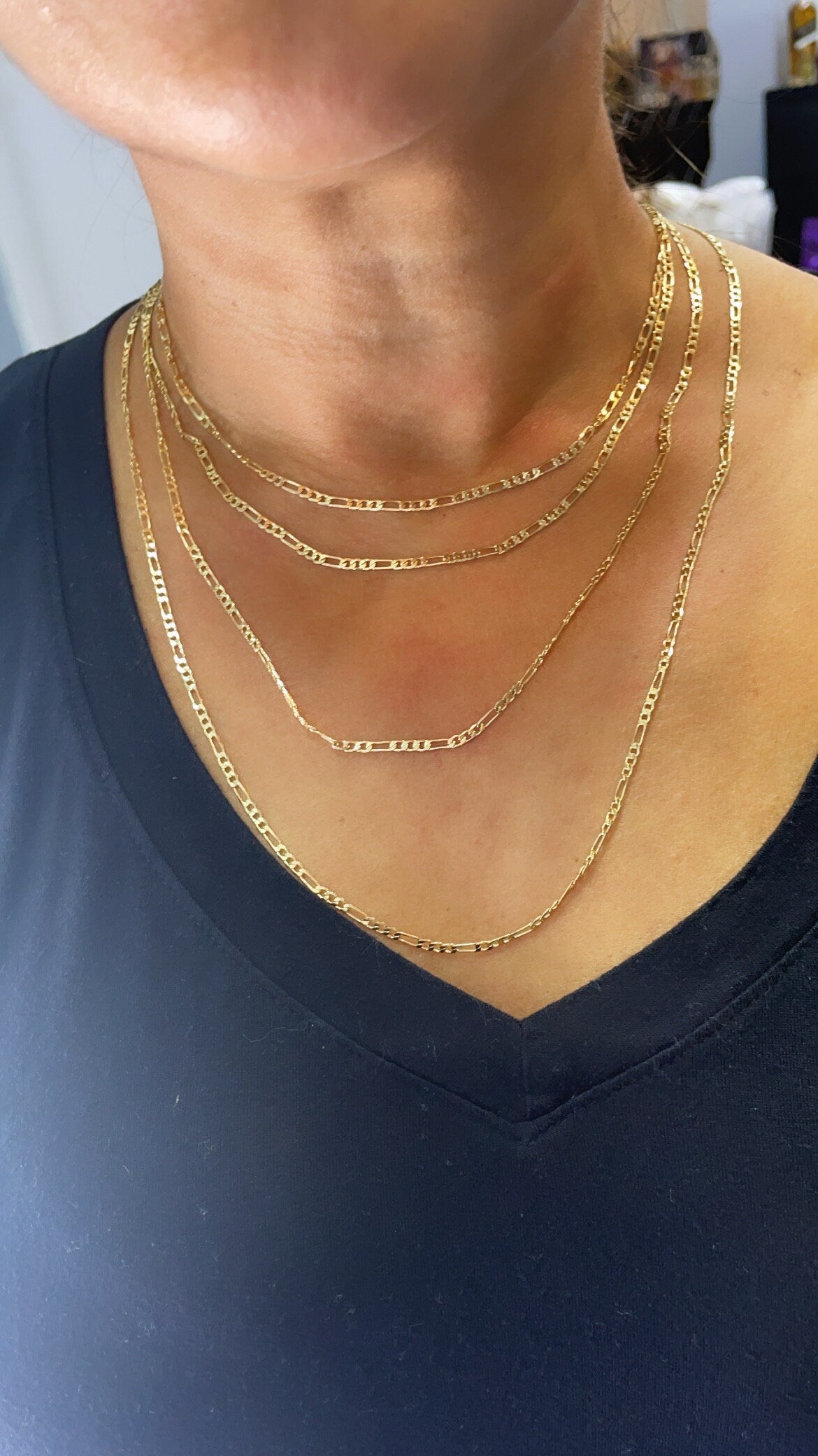 18k Gold Layered 3x1 Figaro 2mm Chain Necklace Wholesale Jewelry Making Supplies