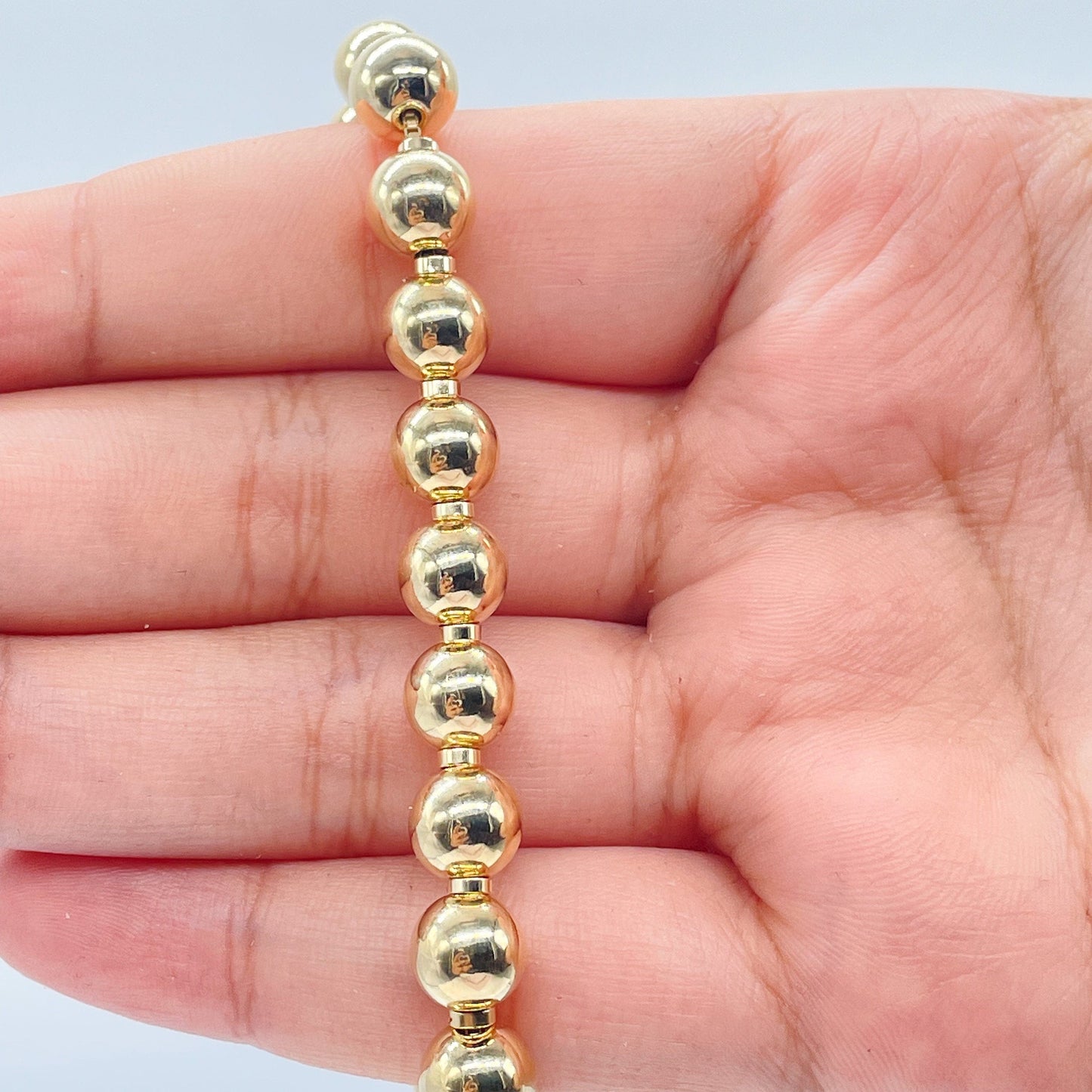 18k Gold Layered 8mm Beaded Women’s Bracelet, Gold Plain Ball Beads Bracelet,