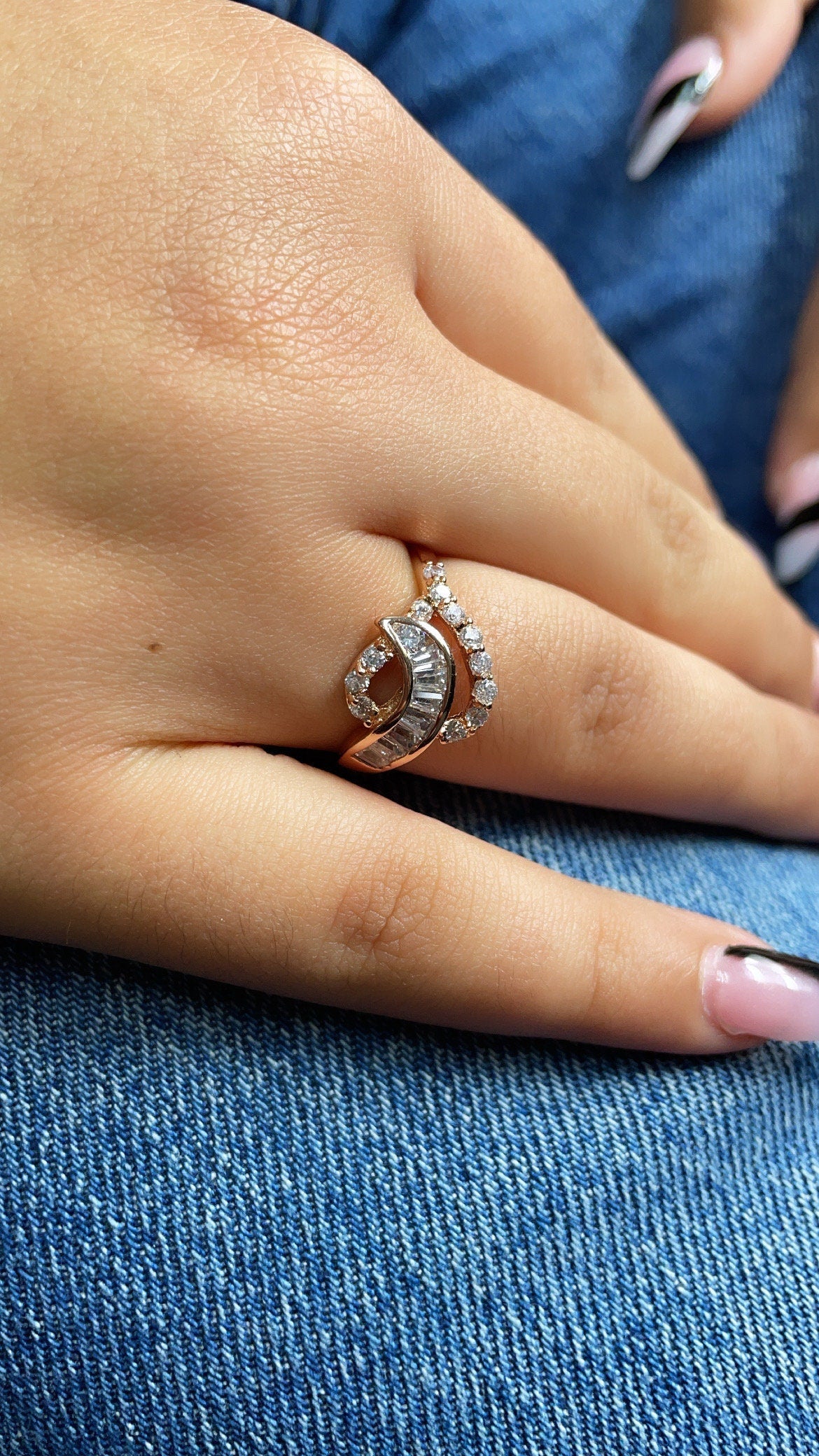 Silver Layered or Rose Gold Cubic Zirconia Mixed Baguette Zirconia Ring Wholesale