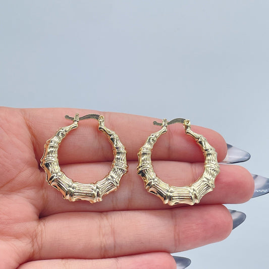 18k Gold Layered Textured Bamboo Hoop Earrings Wholesale Jewelry Supplies