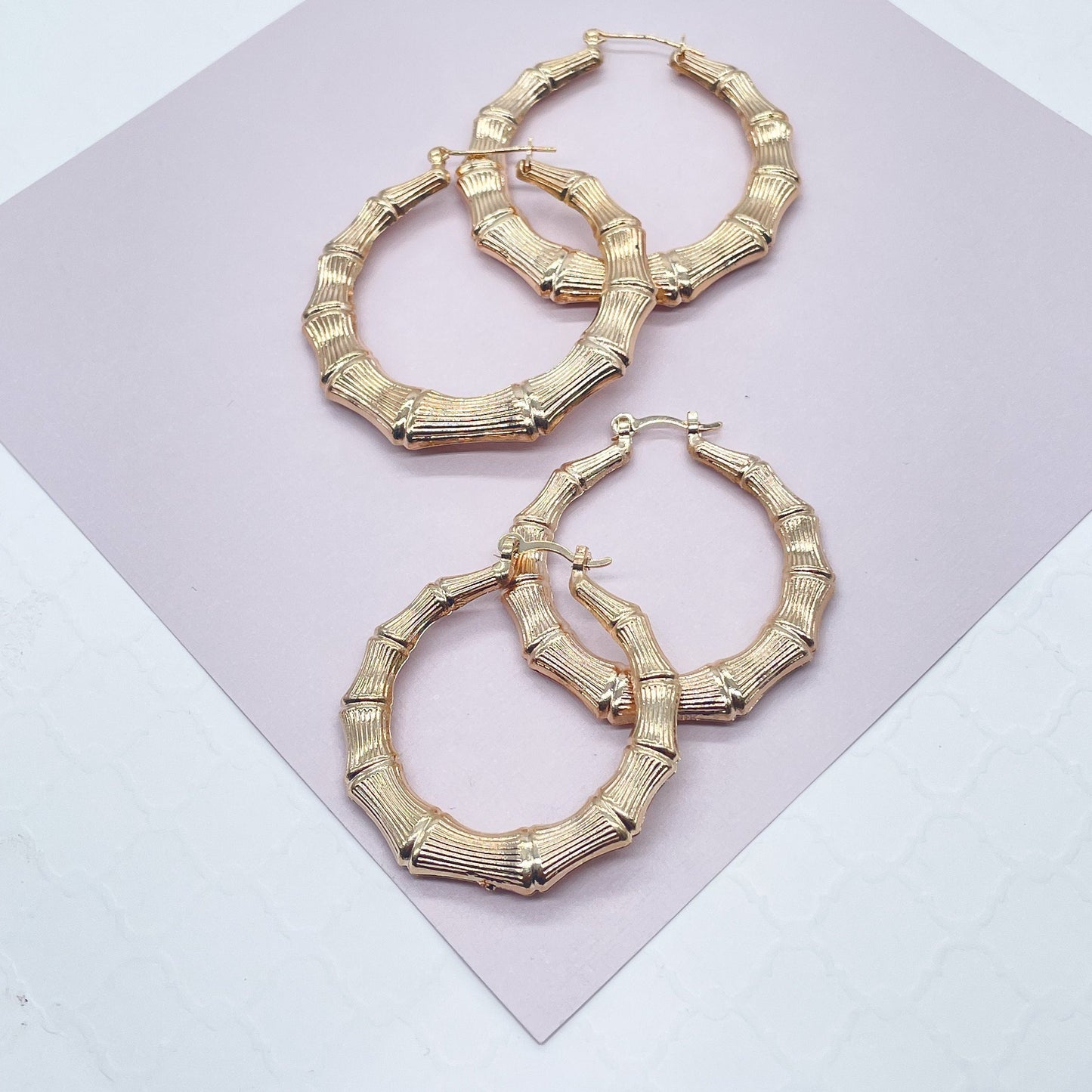 18k Gold Layered Chunk Bamboo Hoop Earrings Wholesale Jewelry Supplies