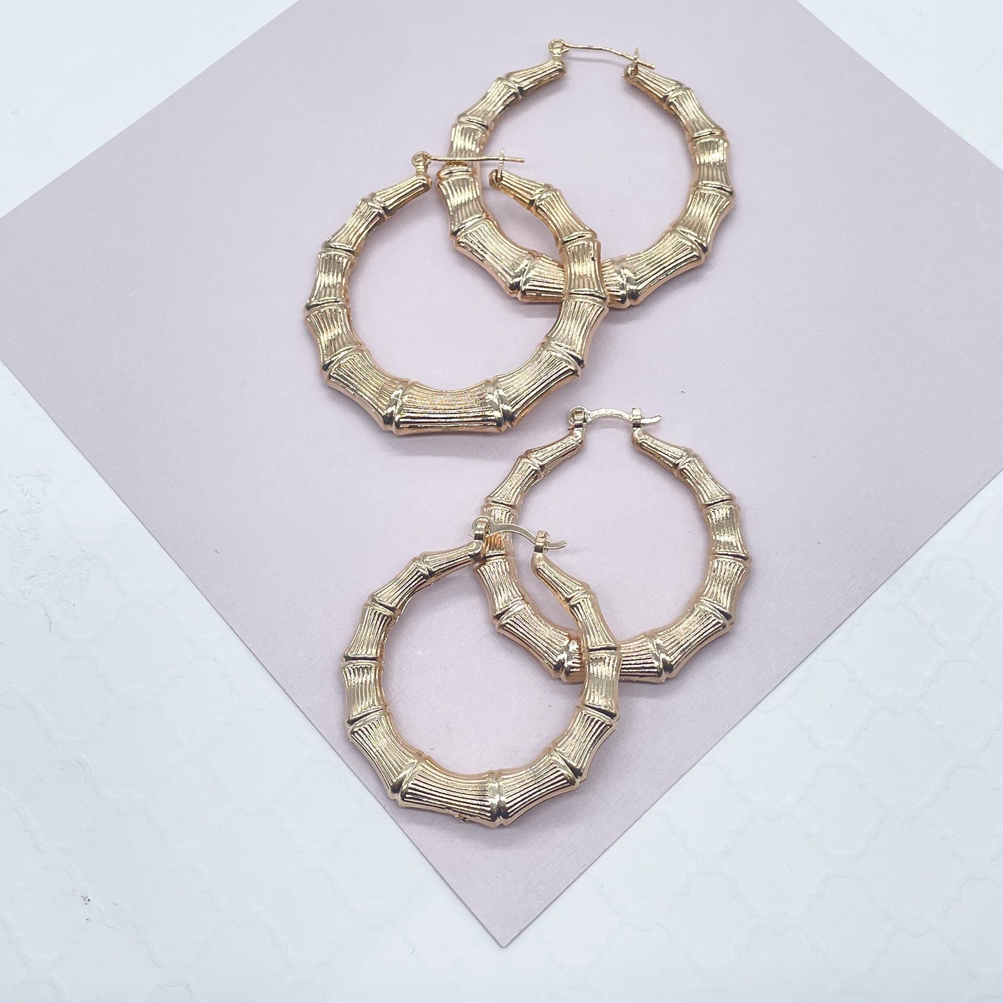 18k Gold Layered Chunk Bamboo Hoop Earrings Wholesale Jewelry Supplies