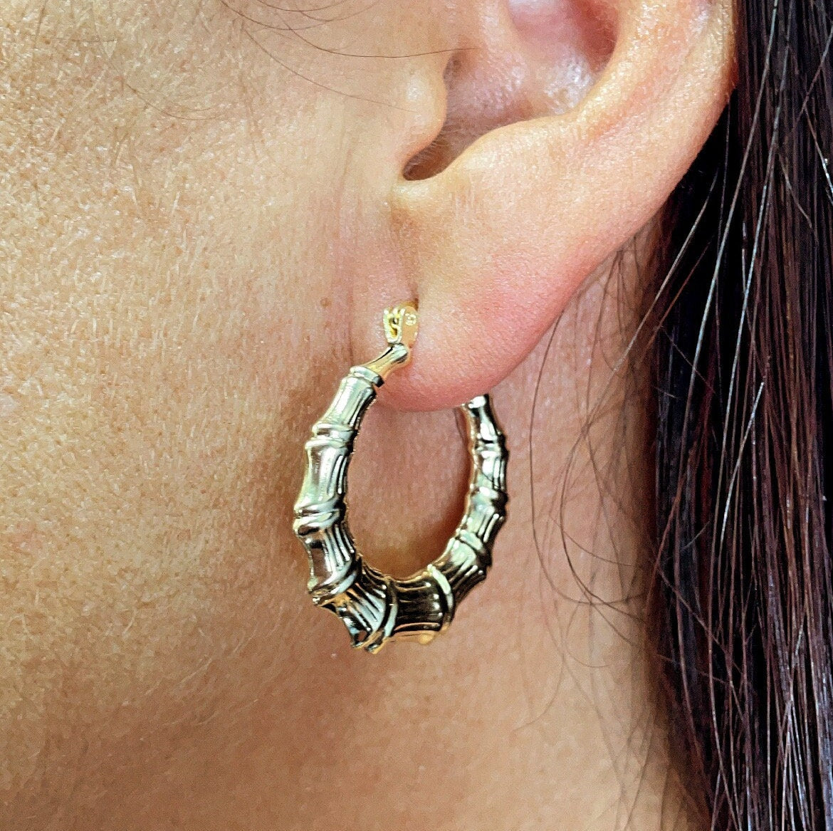 18k Gold Filled Chunk Bamboo Hoop Earrings Wholesale Jewelry Supplies