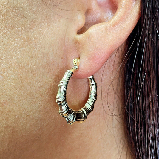 18k Gold Filled Chunk Bamboo Hoop Earrings Wholesale Jewelry Supplies