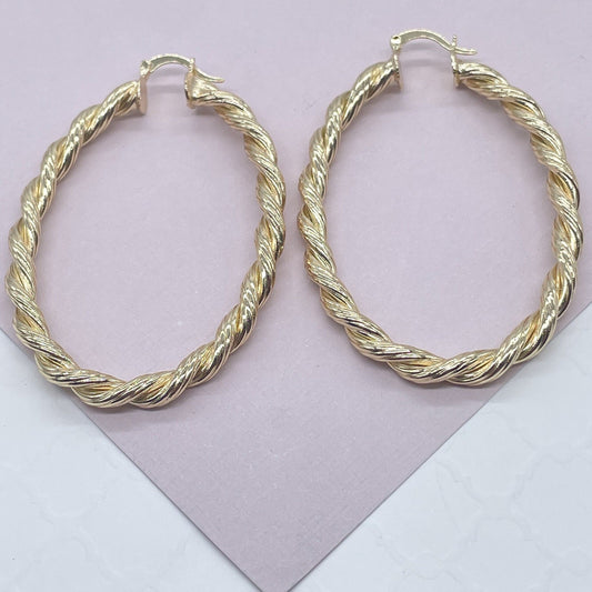 18k Gold Layered Oval Shape Twisted Hoop Earrings Wholesale Jewelry Making