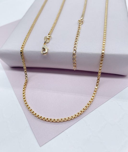 Dainty 18k Gold Layered 2mm Box Chain Necklace for Wholesale Jewelry Making