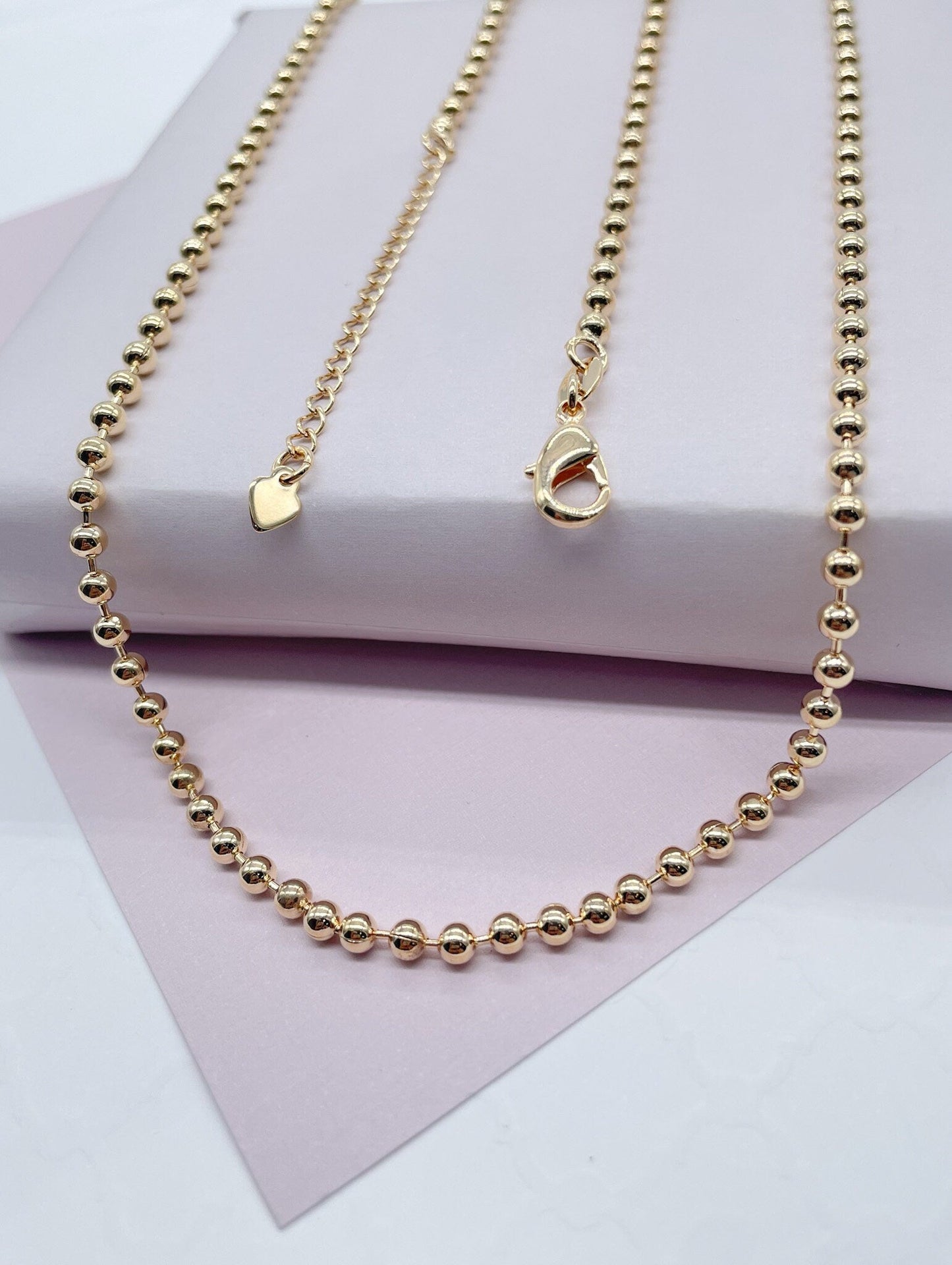 18k Gold Layered 3mm Gold Bead Chain Necklace for Wholesale Jewelry Making