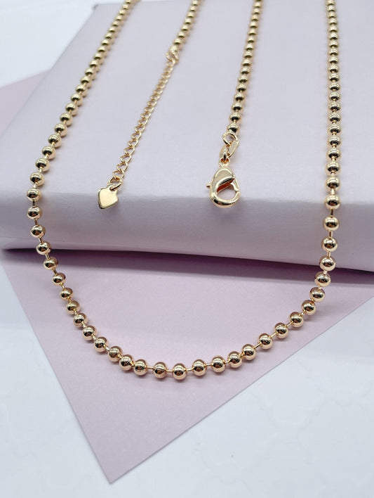 18k Gold Layered 3mm Gold Bead Chain Necklace for Wholesale Jewelry Making