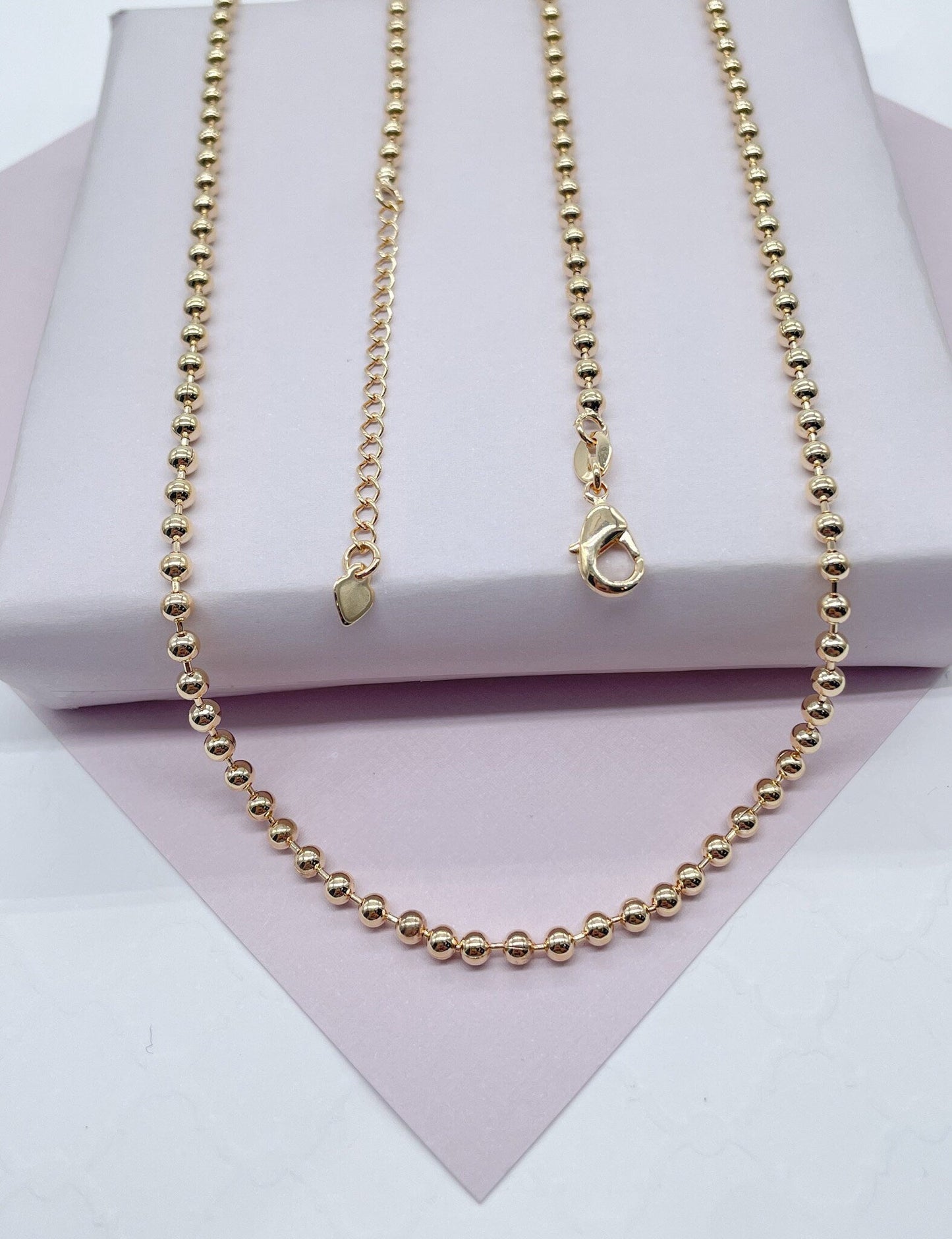 18k Gold Layered 3mm Gold Bead Chain Necklace for Wholesale Jewelry Making