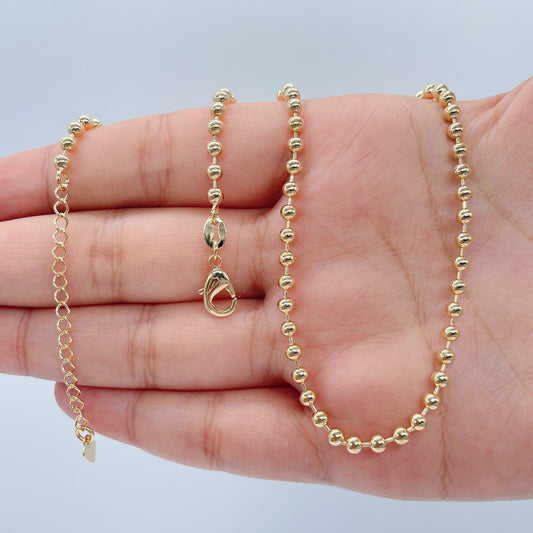 18k Gold Layered 3mm Gold Bead Chain Necklace for Wholesale Jewelry Making