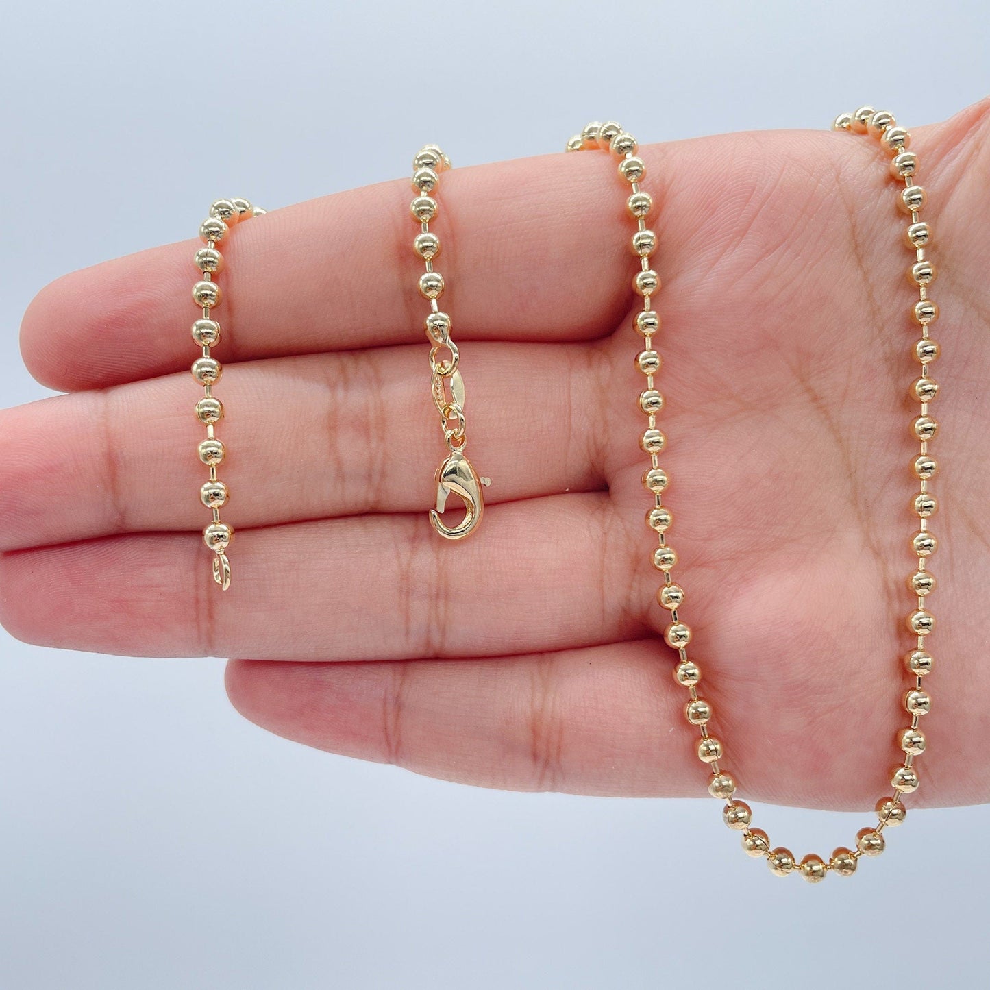 18k Gold Layered 3mm Gold Bead Chain Necklace for Wholesale Jewelry Making