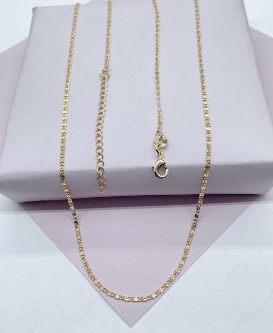 Dainty 18k Gold Layered 2mm Design Flat Fancy Chain Necklace for Wholesale