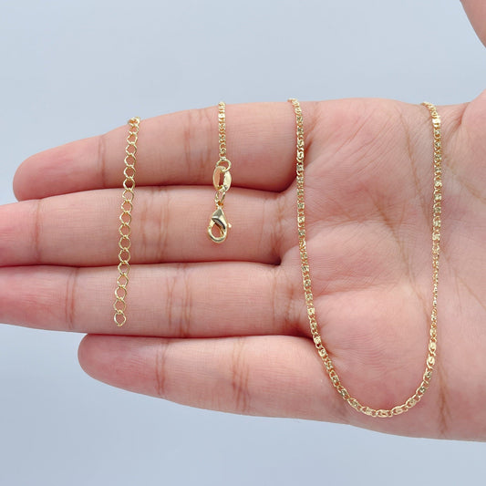 Dainty 18k Gold Layered 2mm Design Flat Fancy Chain Necklace for Wholesale