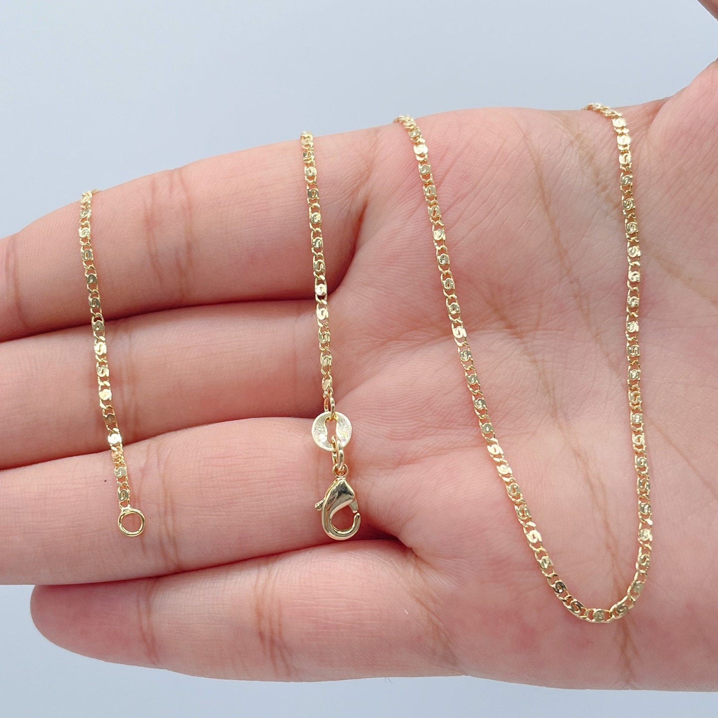 Dainty 18k Gold Layered 2mm Design Flat Fancy Chain Necklace for Wholesale