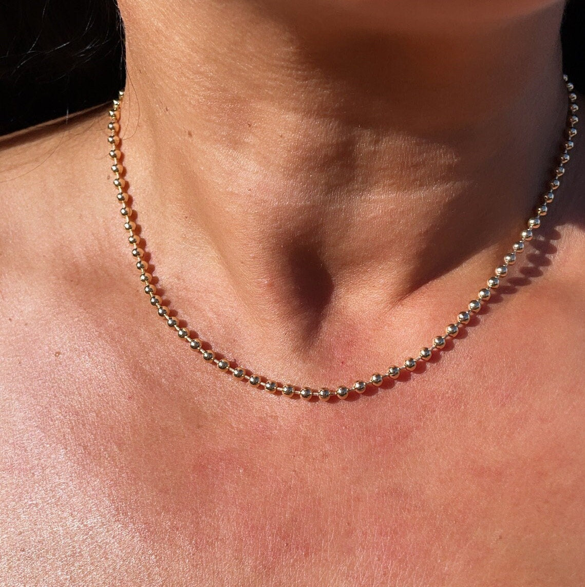 18k Gold Layered 3mm Gold Bead Chain Necklace for Wholesale Jewelry Making