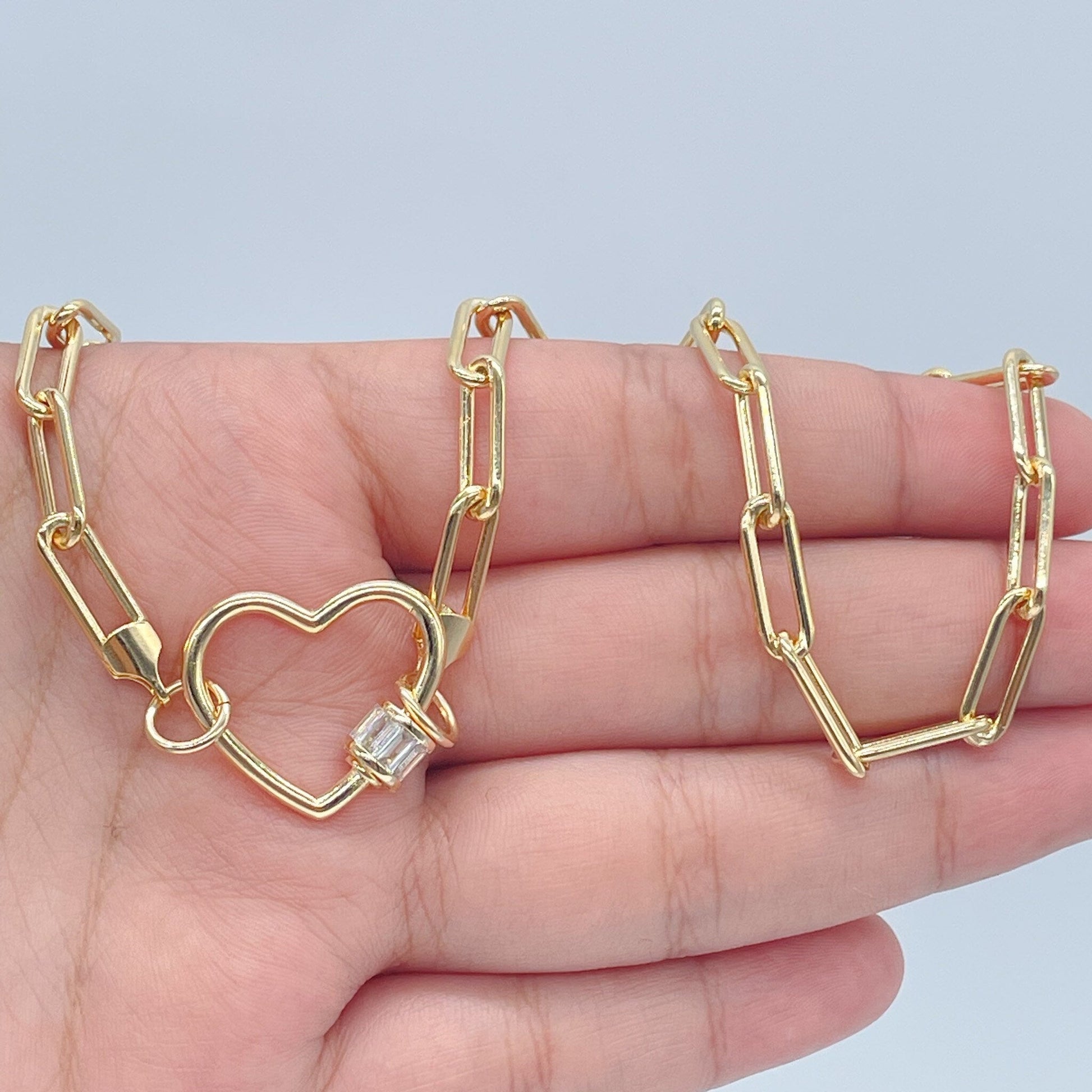 18K Gold Open Heart Carabiner Necklace