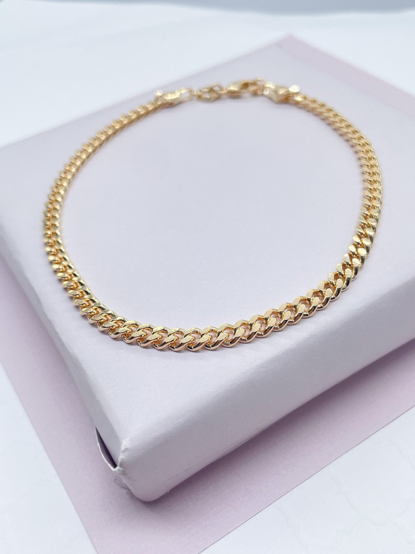 4mm 18k Gold Layered Plain Miami Cuban Link Anklet, Curb Link, Wholesale