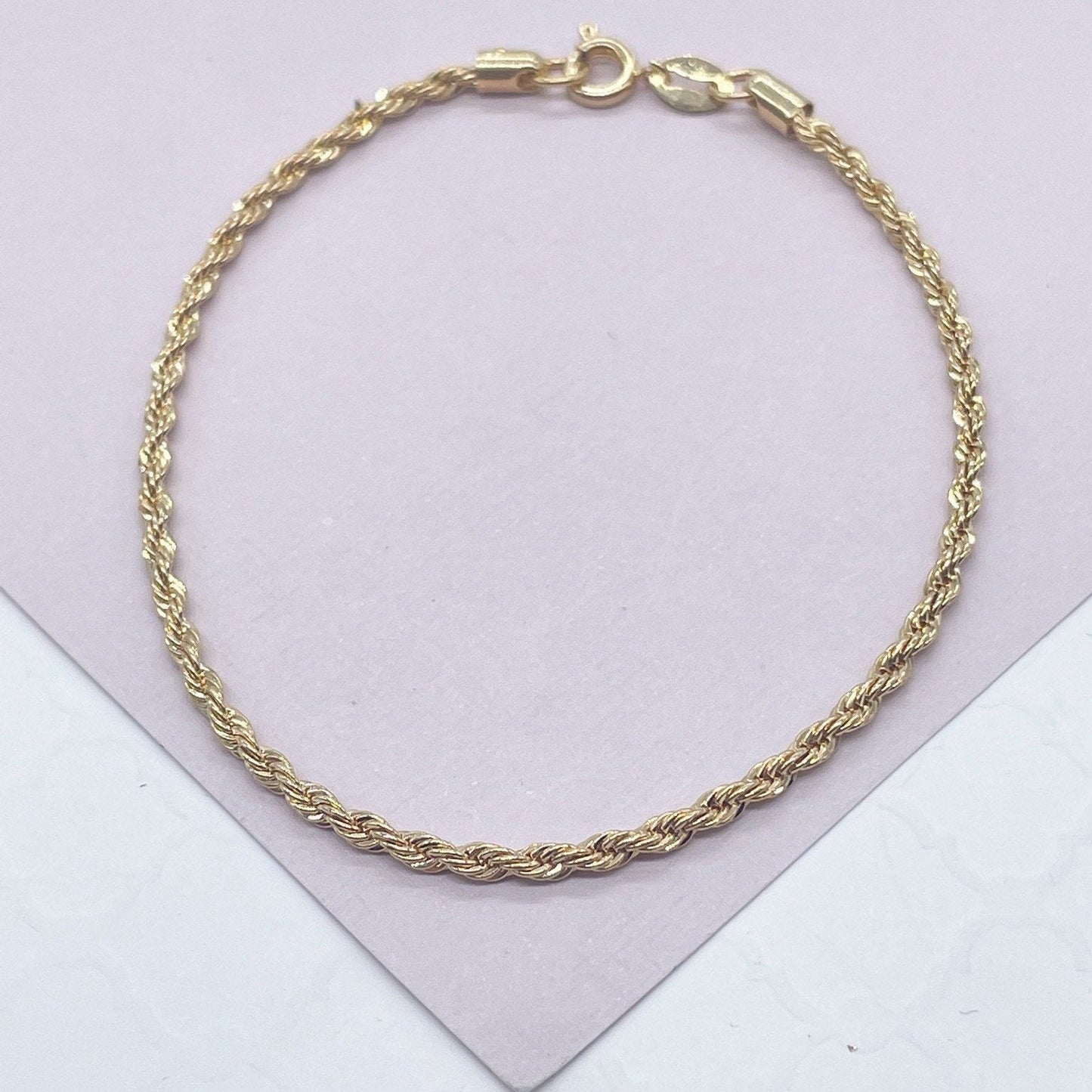 18k Gold Layered 2mm Rope Bracelet Wholesale Jewelry Making Supplies