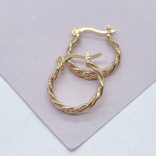 18k Gold Layered 15mm Twisted Hoop Earrings Wholesale Jewelry Making Supplies