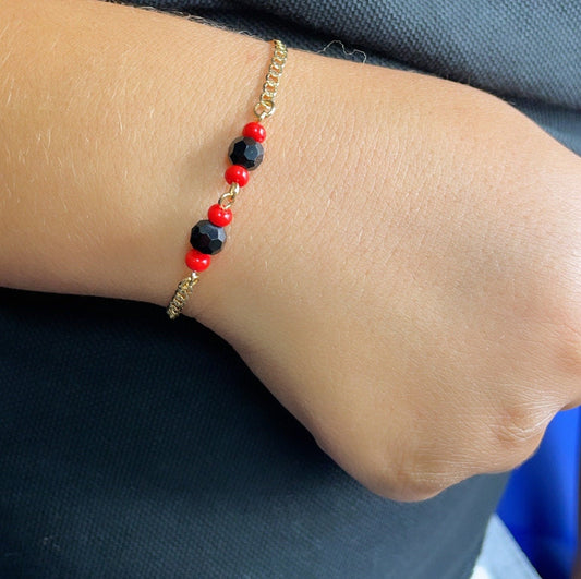 18k Gold Layered Cuban Link Simulated Azabache Stone Children's Bracelet,