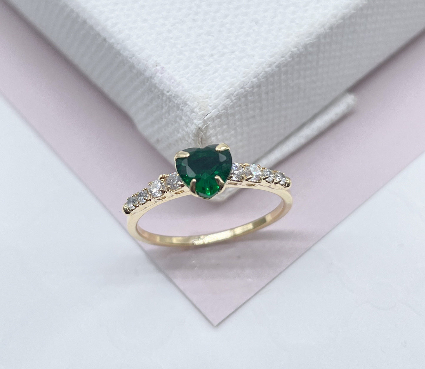 18k Gold Layered Heart Ring With Small Pave Colorless Cubic Zirconia Stones On