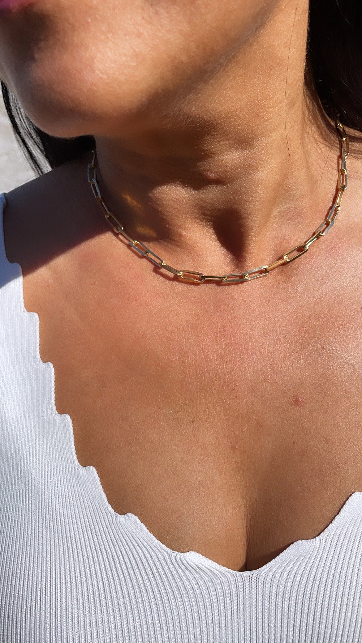 Gold Thick Paperclip Necklace Gold Chain Necklace Gold -   Gold chain  choker, Chain choker necklace, Gold necklace layered