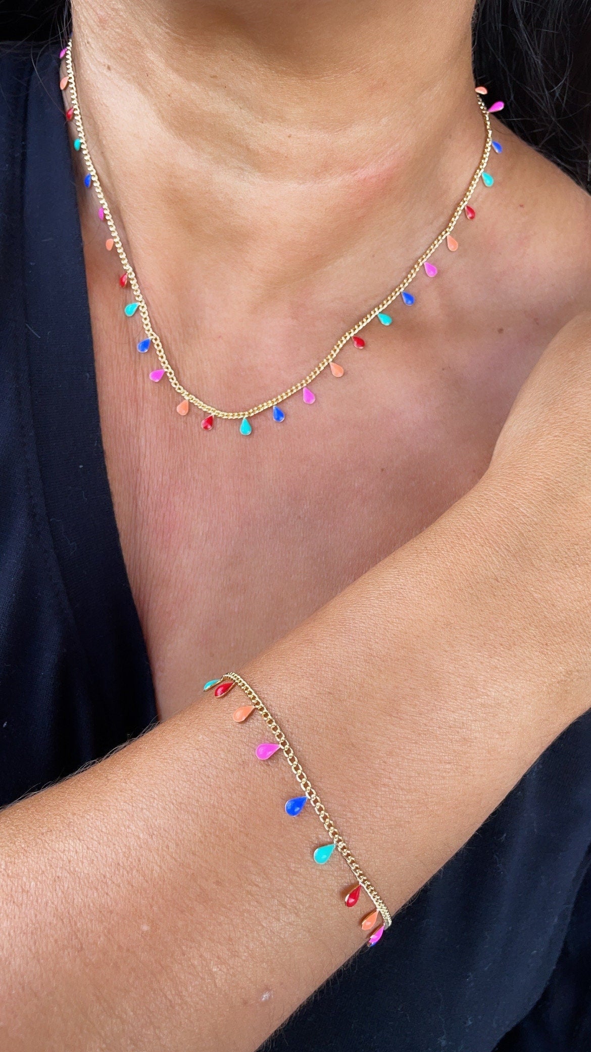 18k Gold Filled Little Colorful Enamel Tear Drop Charms Set Necklace and Bracelet Supplies