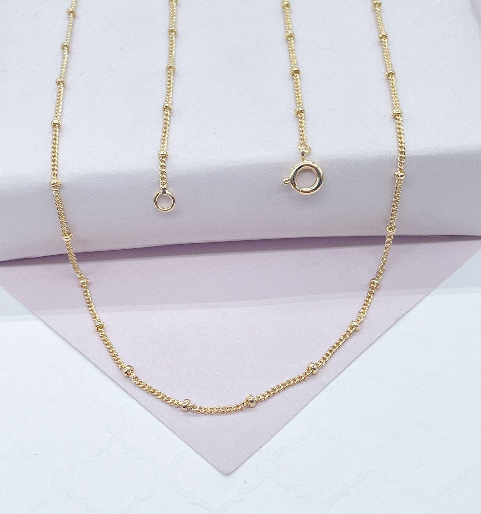18k Gold Filled 1mm Satellite Chain Featuring Curb Link Style