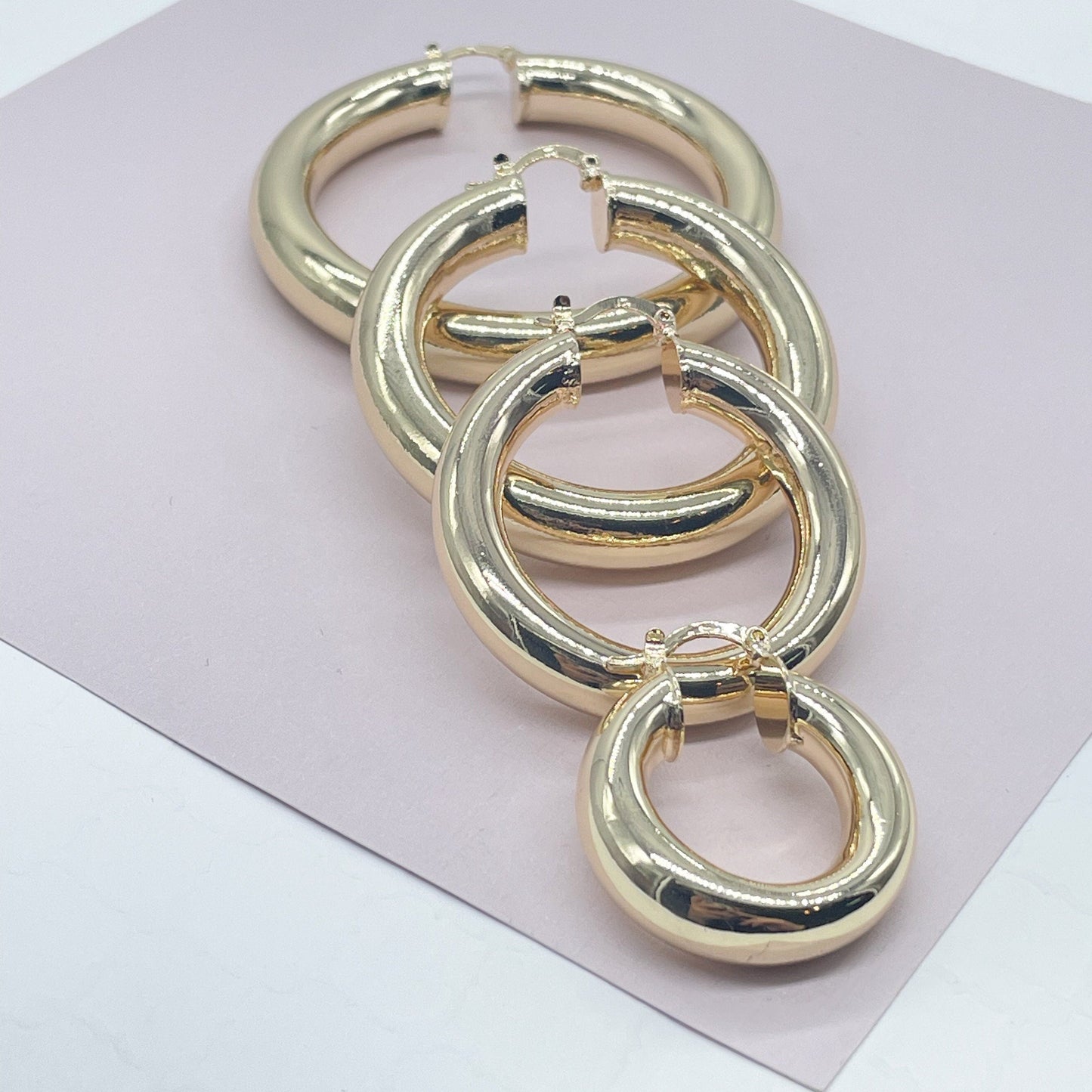 18k Gold Layered Plain Chunky Hoop Earrings Wholesale Jewelry Making Supplies