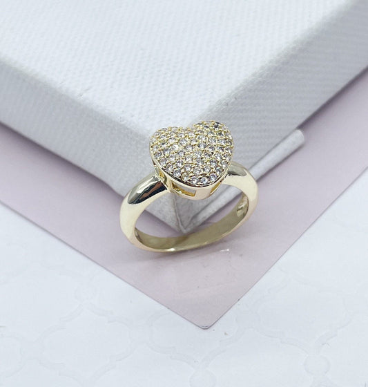 18k Gold Filled Ring Featuring Large Heart Cubic Zirconia In Micro Pave Settings  Jewelry