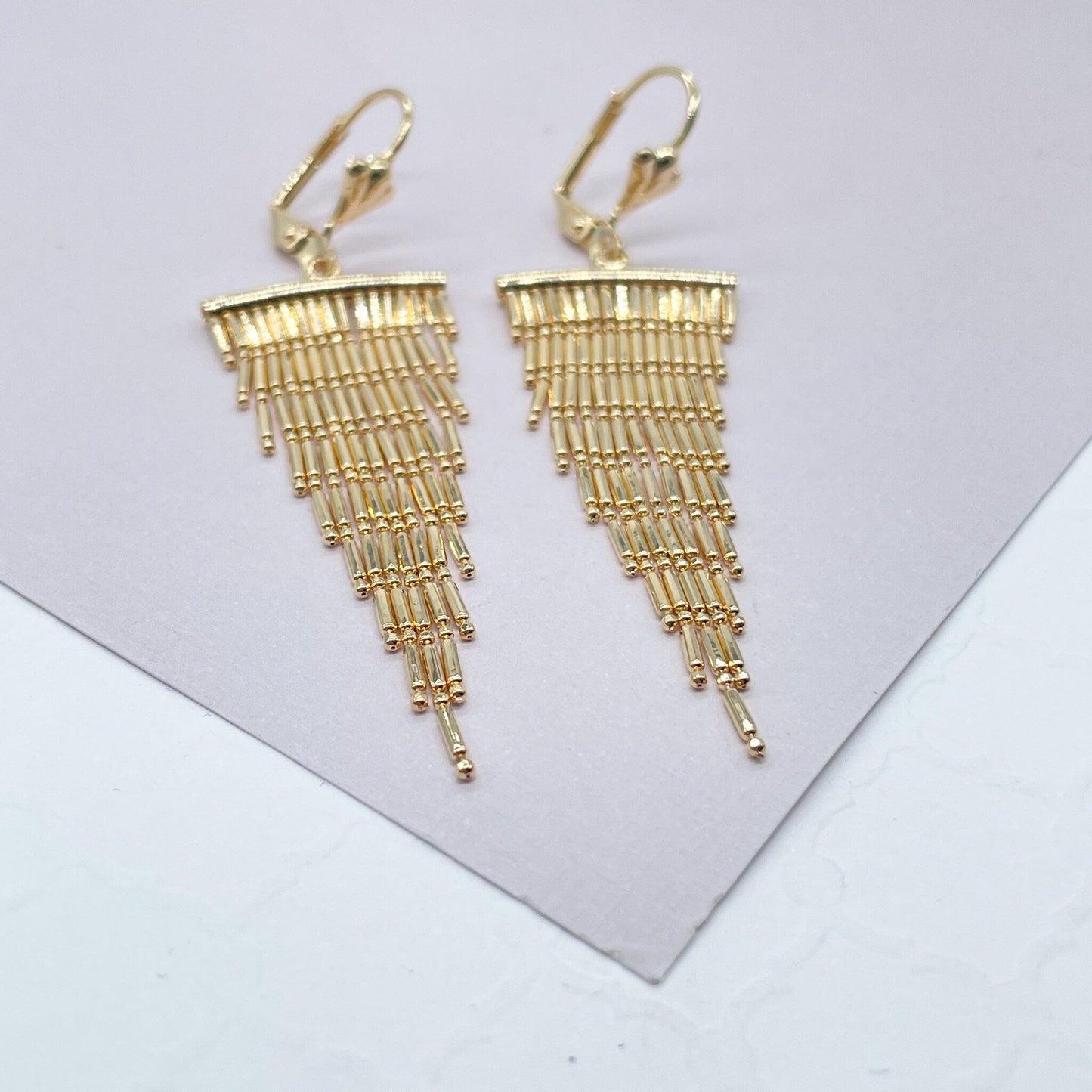 18k Gold Filled Triangle Shape Shower Drop Earrings