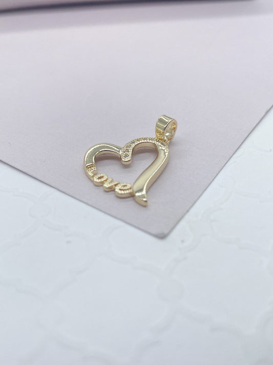 18k Gold Filled Heart written Love Charm