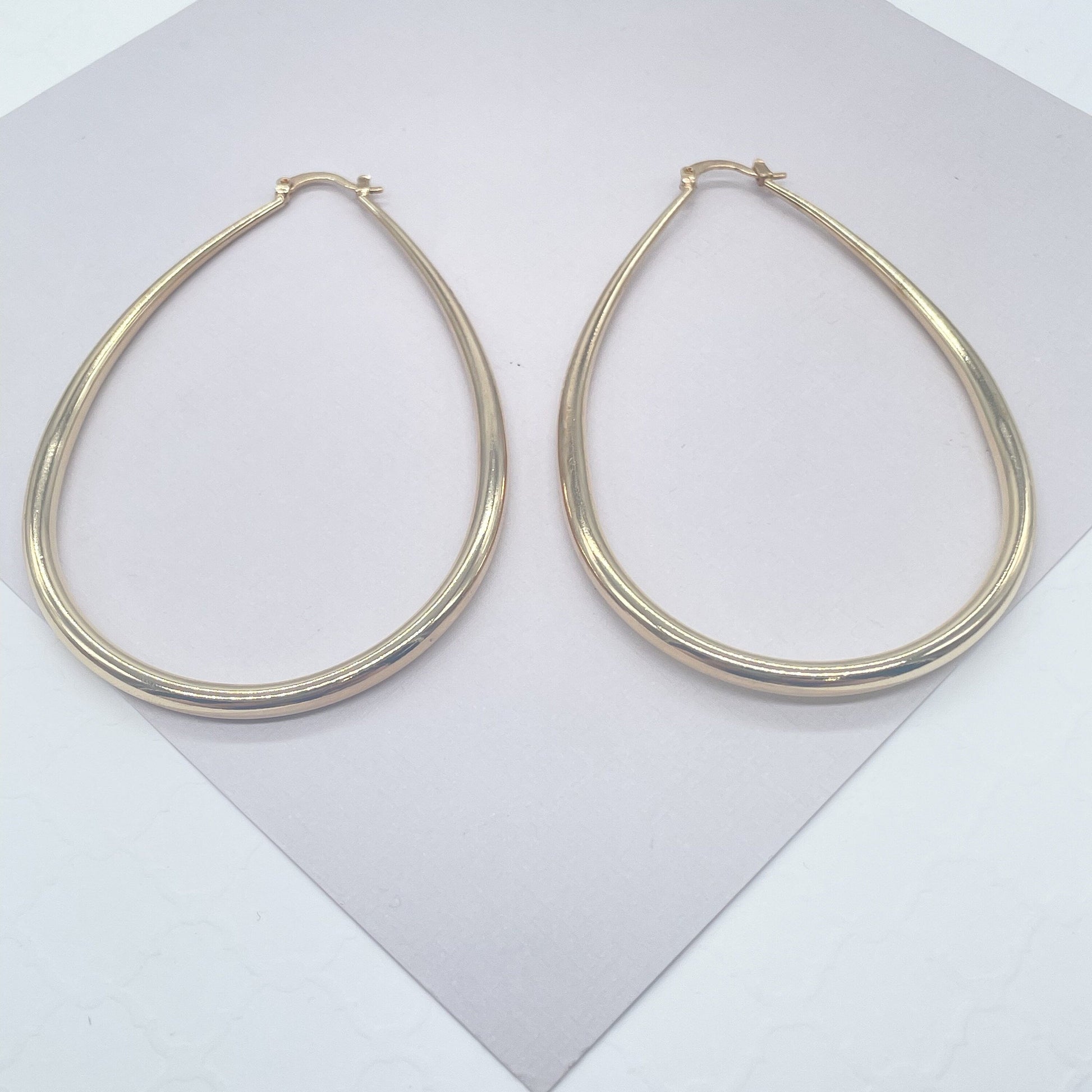 18k Gold Filled Plain Tear Drop Shaped Hoop Earrings