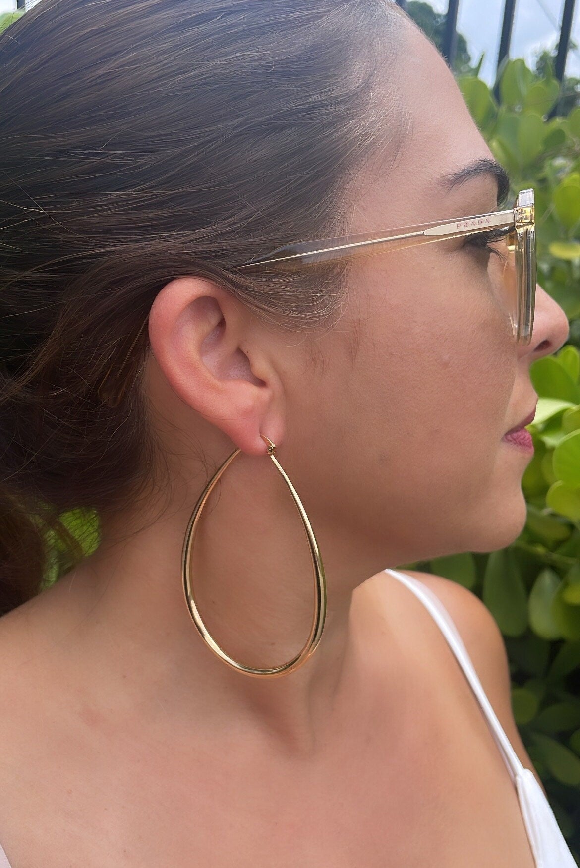 18k Gold Filled Plain Tear Drop Shaped Hoop Earrings