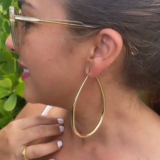 18k Gold Filled Plain Tear Drop Shaped Hoop Earrings