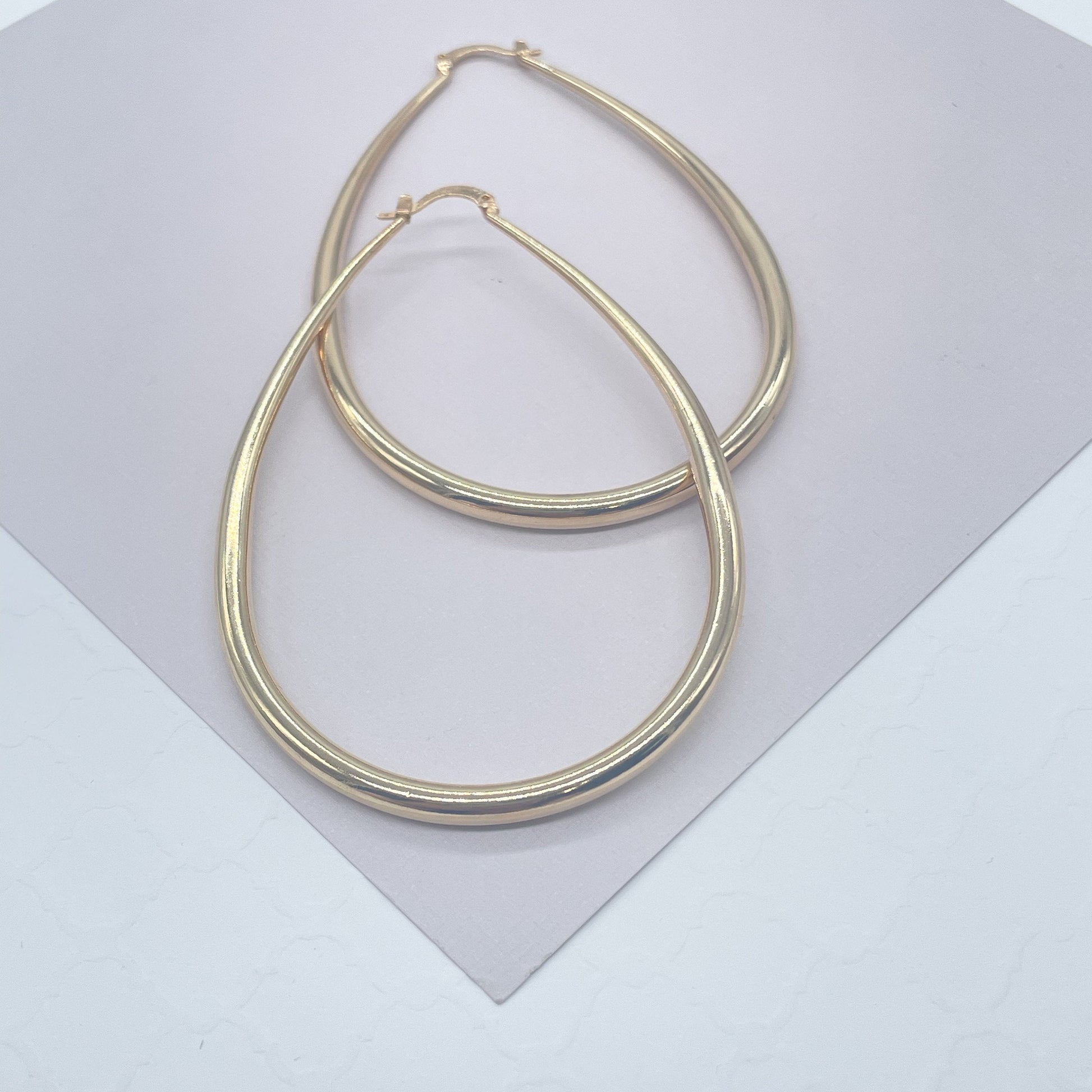 18k Gold Filled Plain Tear Drop Shaped Hoop Earrings