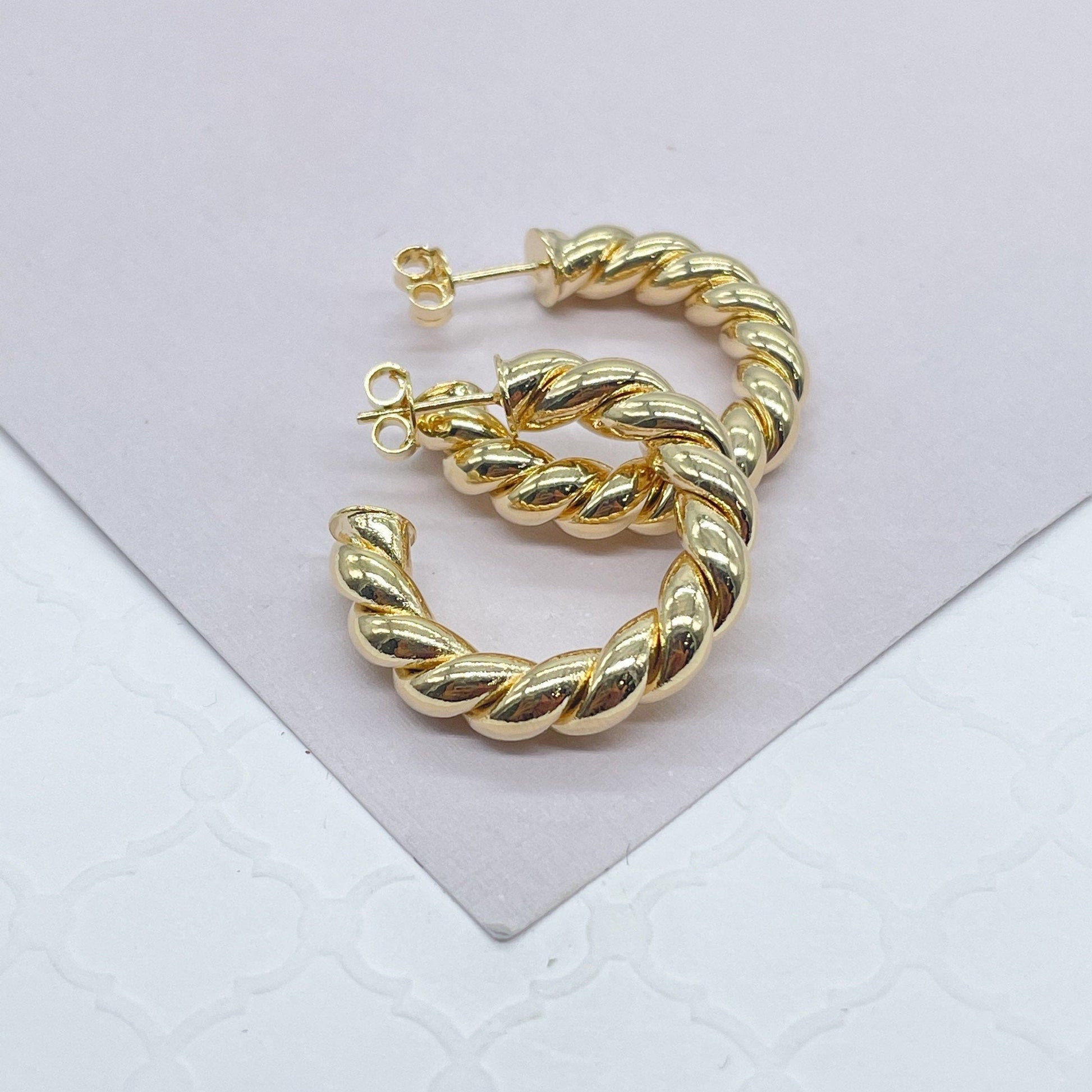18k Gold Filled Twisted Gold Hoop Earrings
