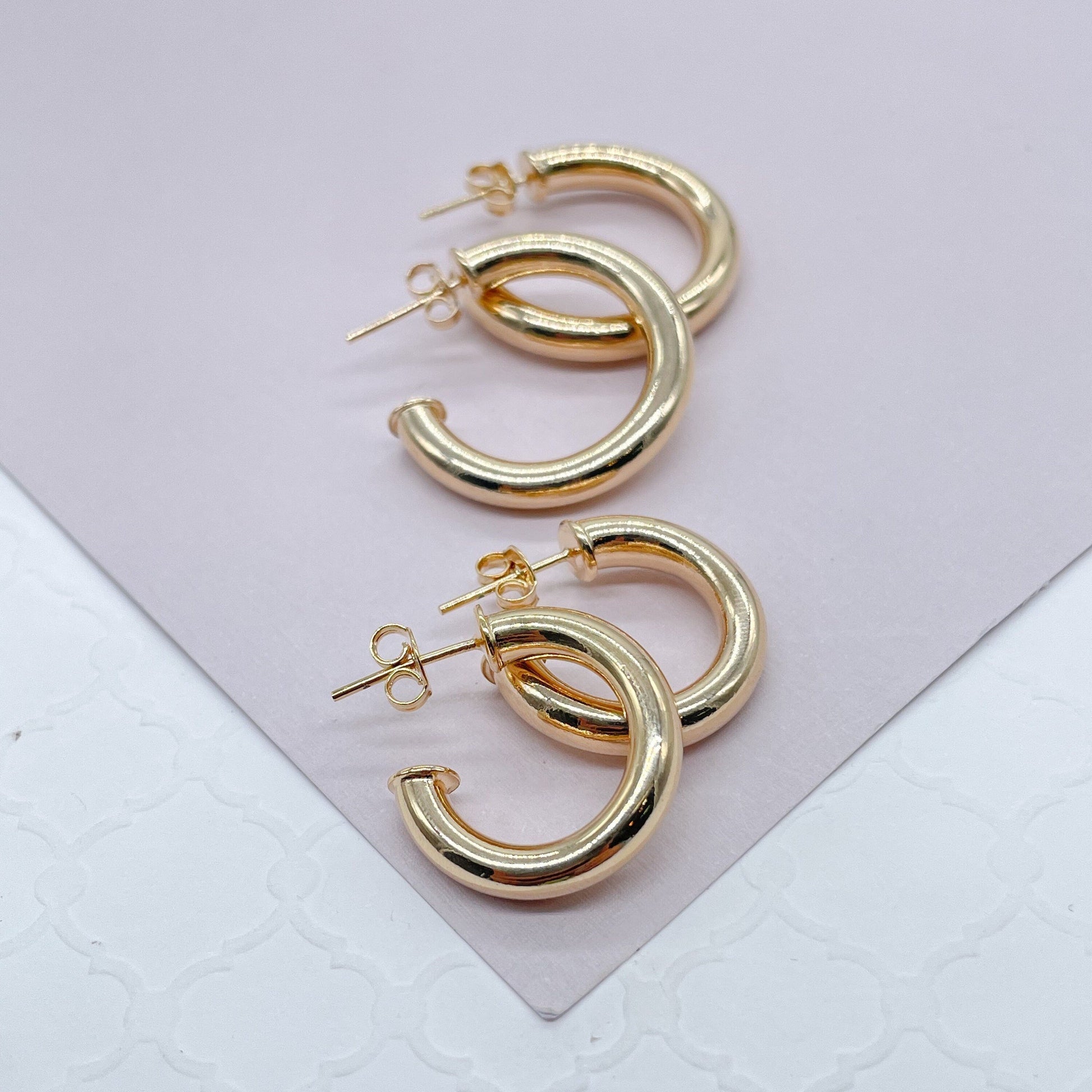 18k Gold Filled 4mm Wide Simple Open Hoop Earrings Available 20mm and 25mm