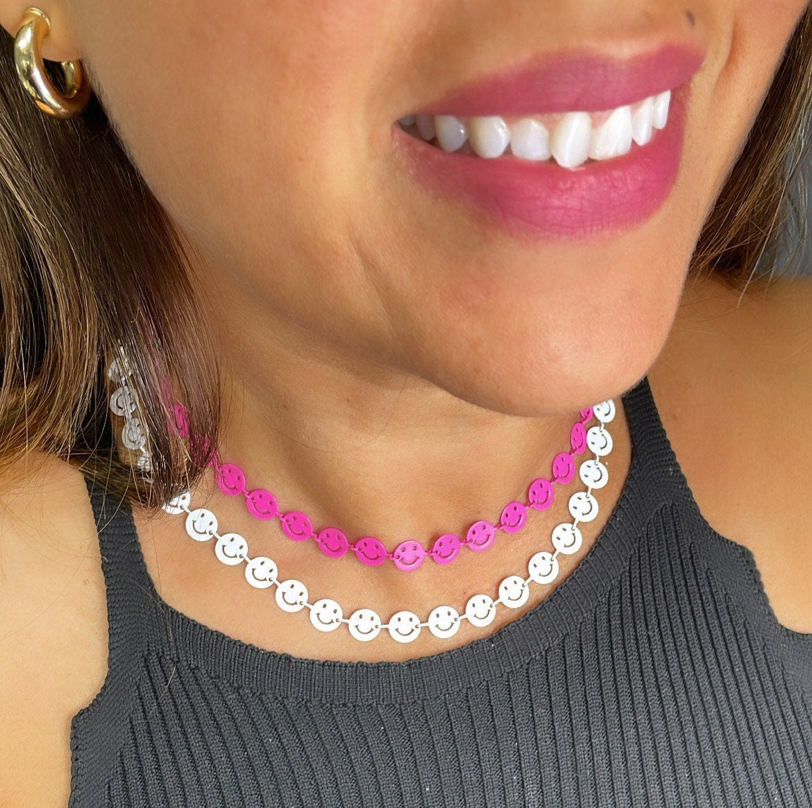 Colorful Smiley Face Enamel Necklace