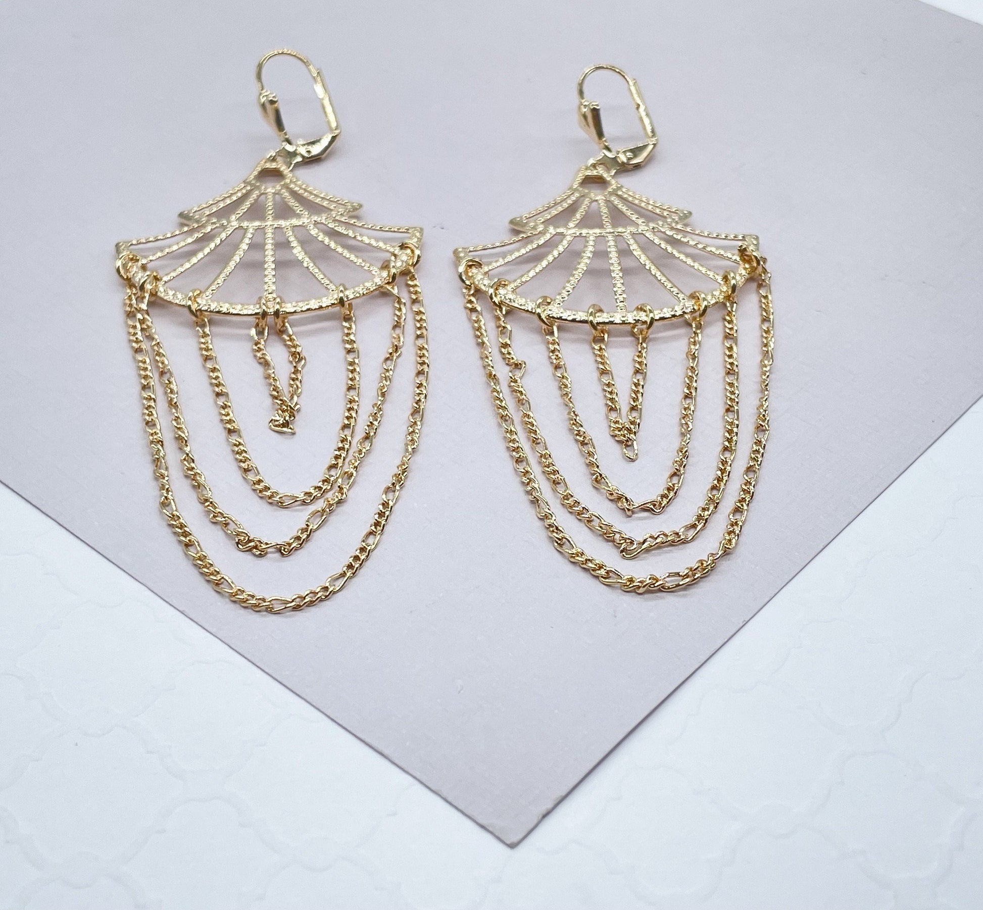 Light 18k Gold Filled Figaro Chain Chandelier Earrings