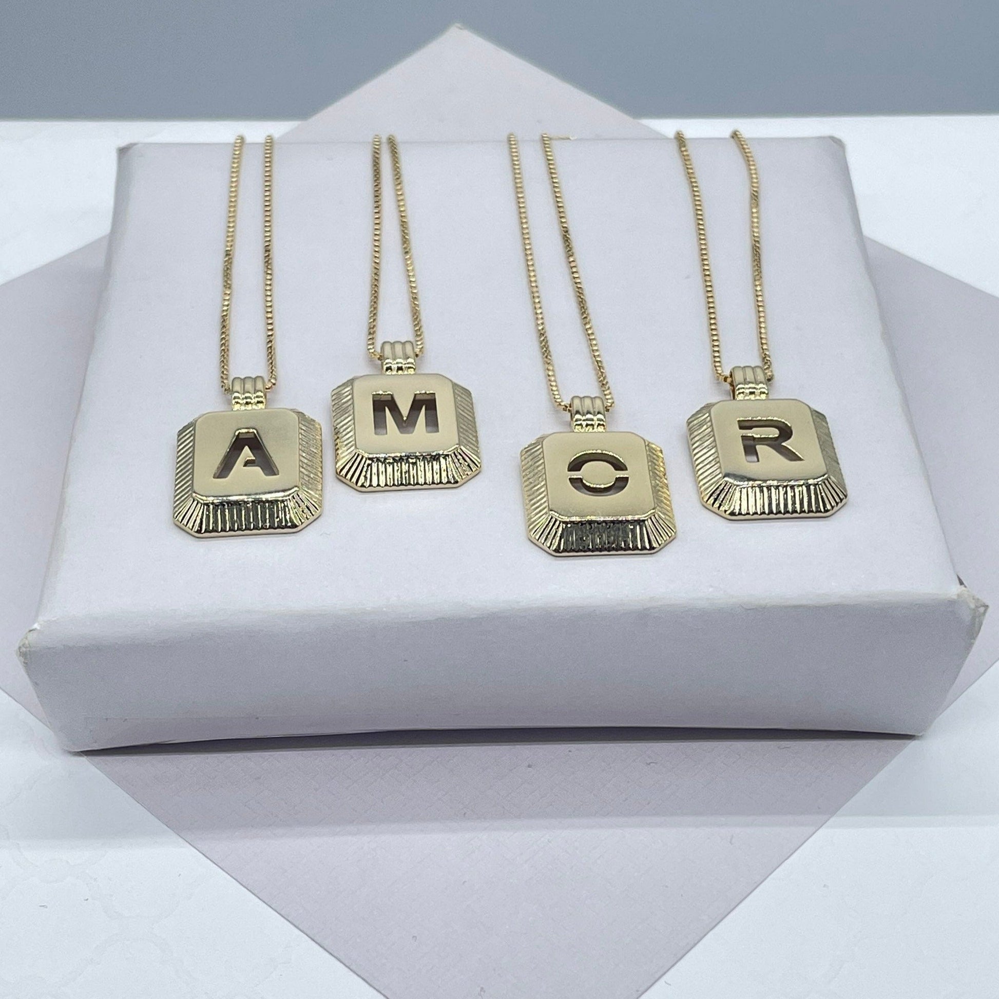 18k Gold Filled 3-D Initial Charm with Box Chain Necklace