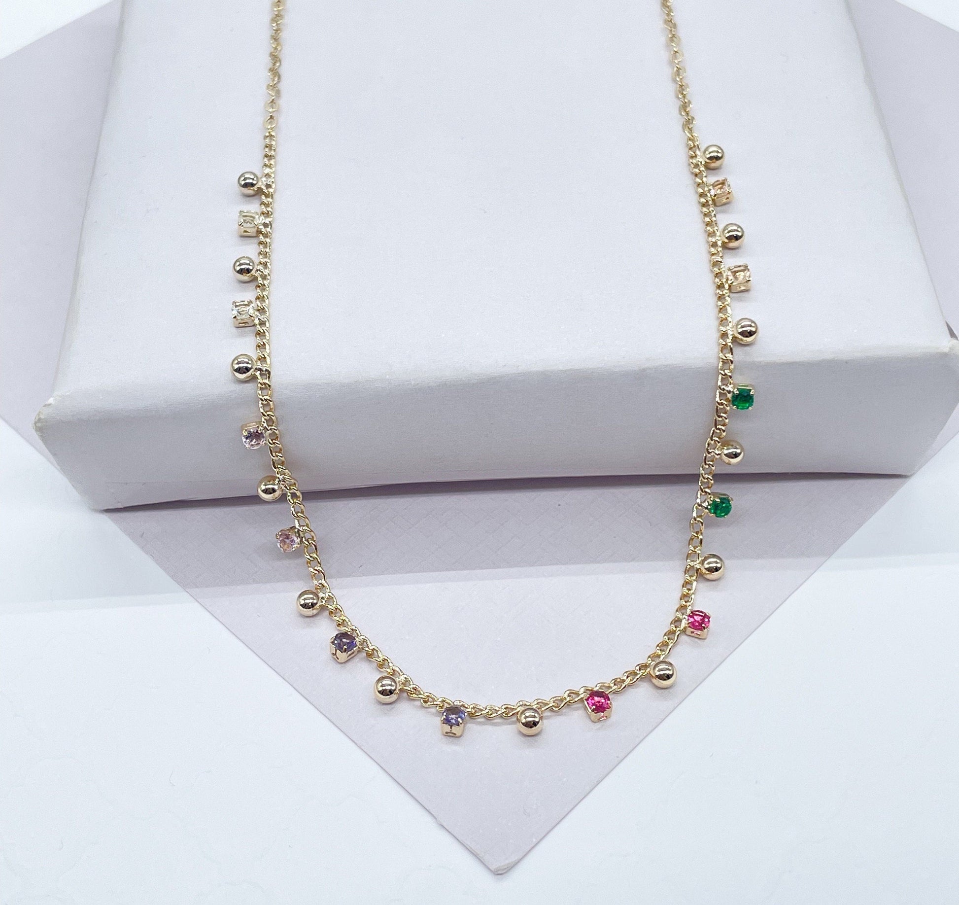 18k Gold Filled thin bead and colorful gem choker