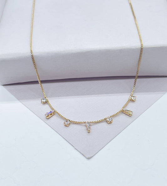 18k Gold Filled Dainty Shard Pieces of Zirconia on Box Chain Choker